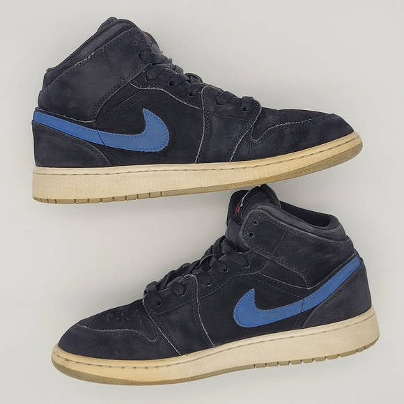 Air Jordan 1 Mid Multi-Color Swoosh Black Red Blue Size 7 US - Picture 4 of 16